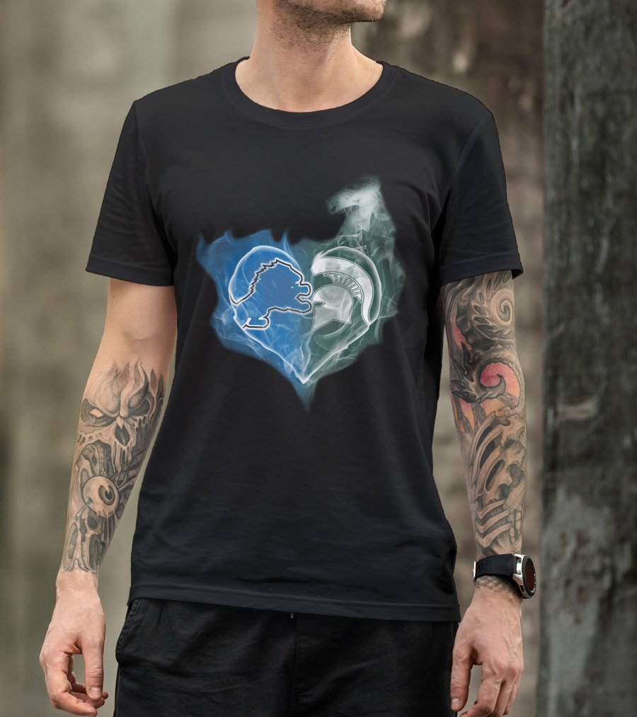 Detroit Lions Michigan State Spartans Heart Fusion T-Shirt