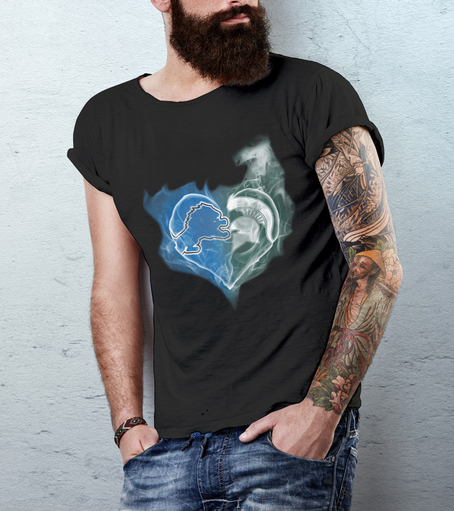 Detroit Lions Michigan State Spartans Heart Fusion T-Shirt