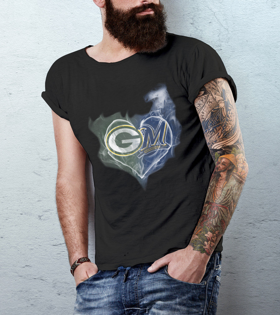 Green Bay Packers Milwaukee Brewers Heart T-Shirt
