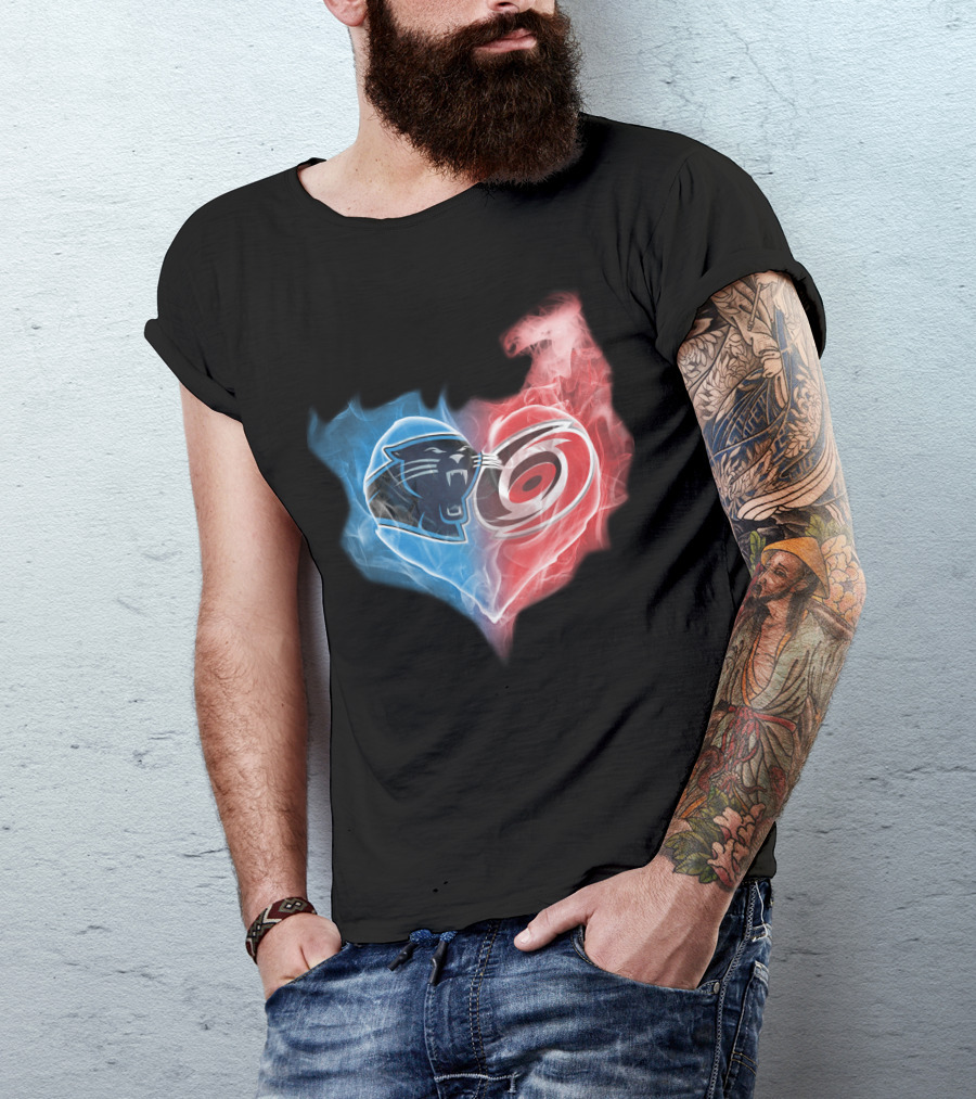 Carolina Panthers And Hurricanes Heart Fusion T-Shirt