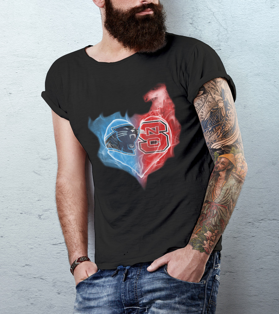 Panthers And Nc State Heart Blend T-Shirt