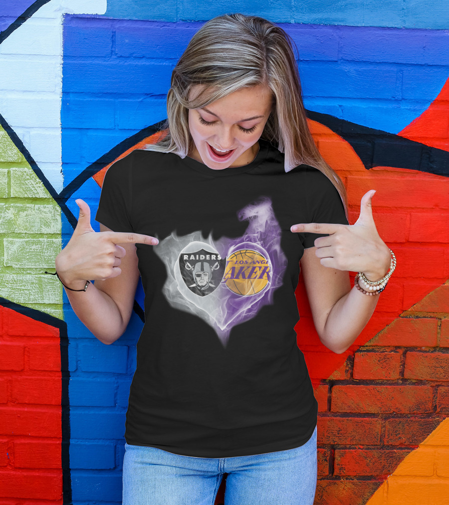 Raiders Los Angeles Lakers Heart Smoke T-Shirt