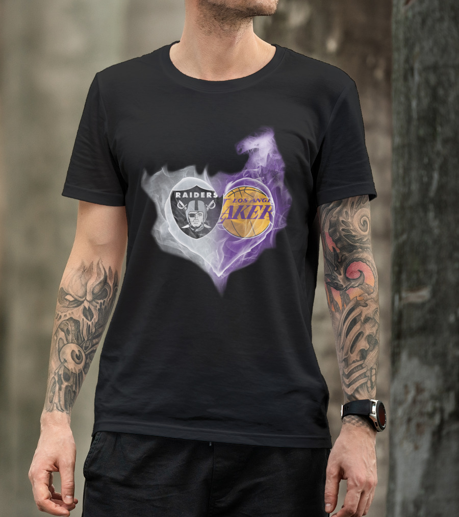 Raiders Los Angeles Lakers Heart Smoke T-Shirt