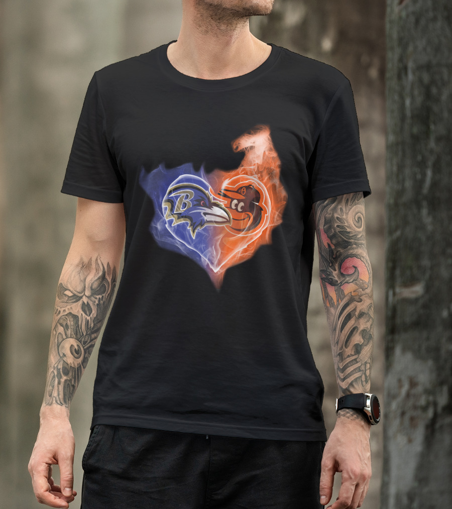 Baltimore Ravens Orioles Heart Fusion T-Shirt