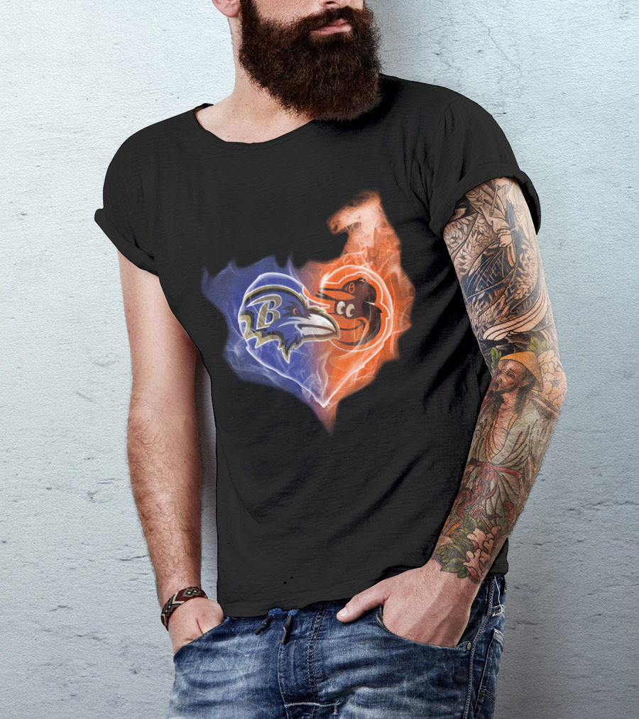 Baltimore Ravens Orioles Heart Fusion T-Shirt