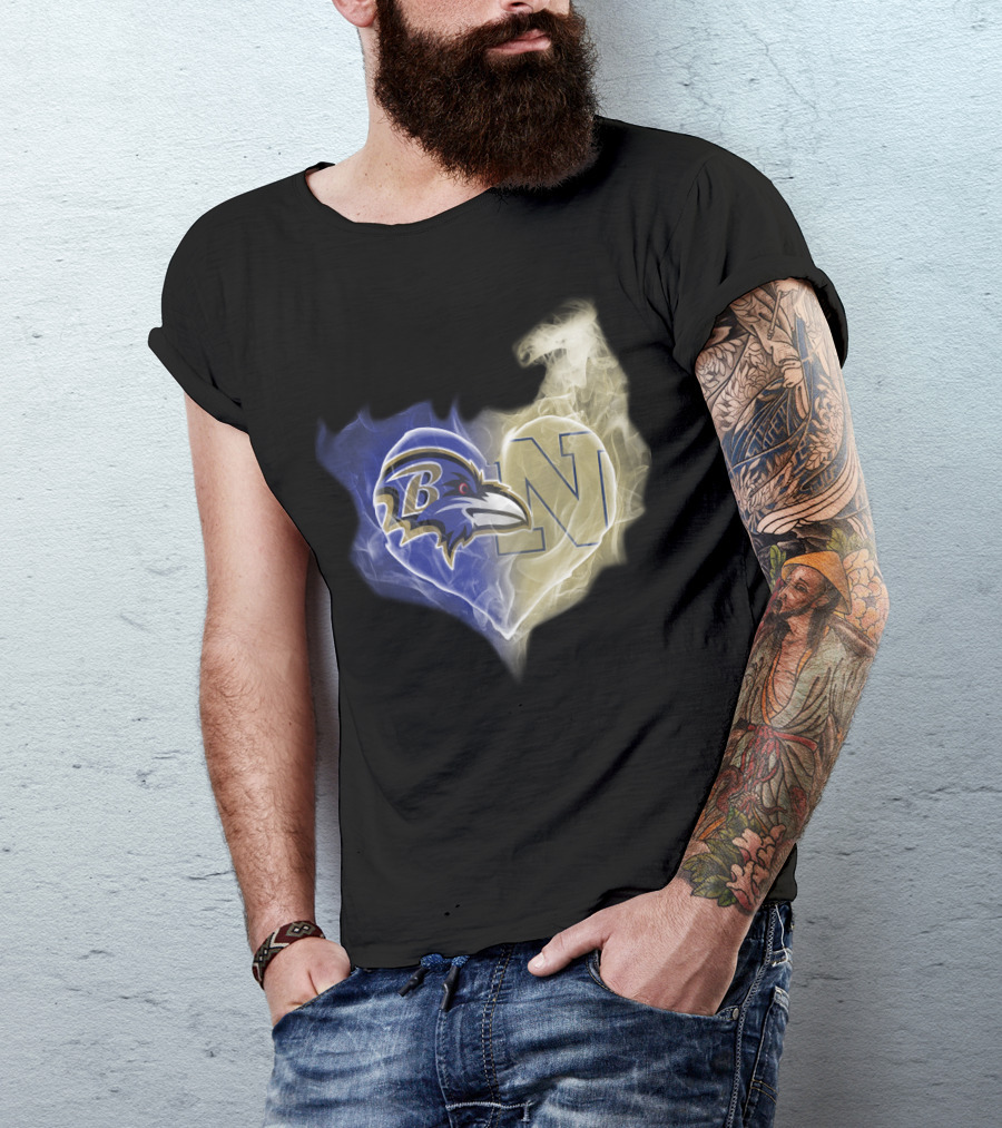 Baltimore Ravens Navy Midshipmen Heart Fusion T-Shirt