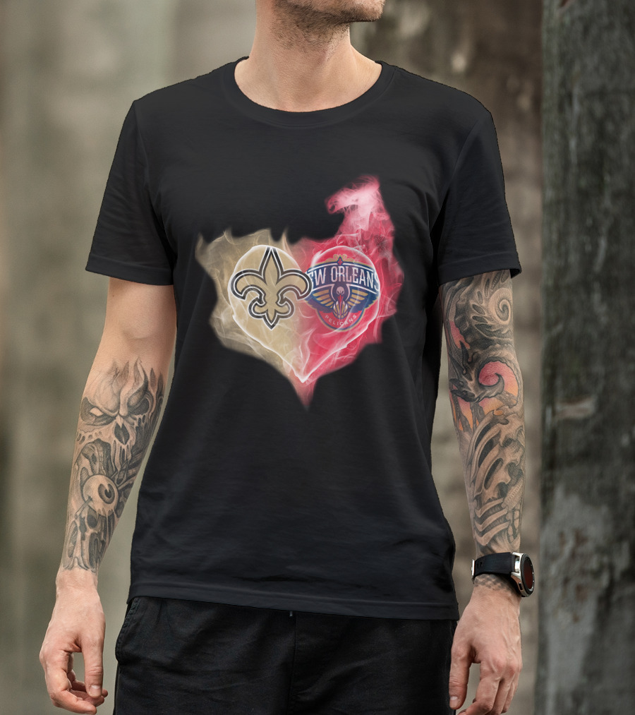 New Orleans Saints Pelicans Heart T-Shirt