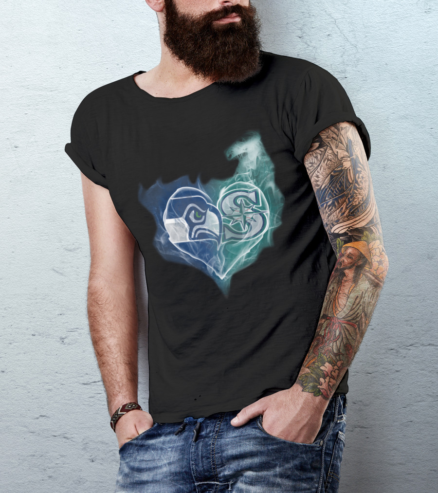 Seahawks Mariners Heart Logo Fusion T-Shirt