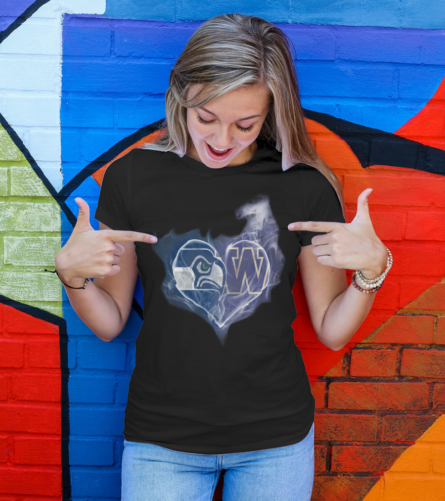 Seattle Seahawks Washington Huskies Heart Smoke T-Shirt