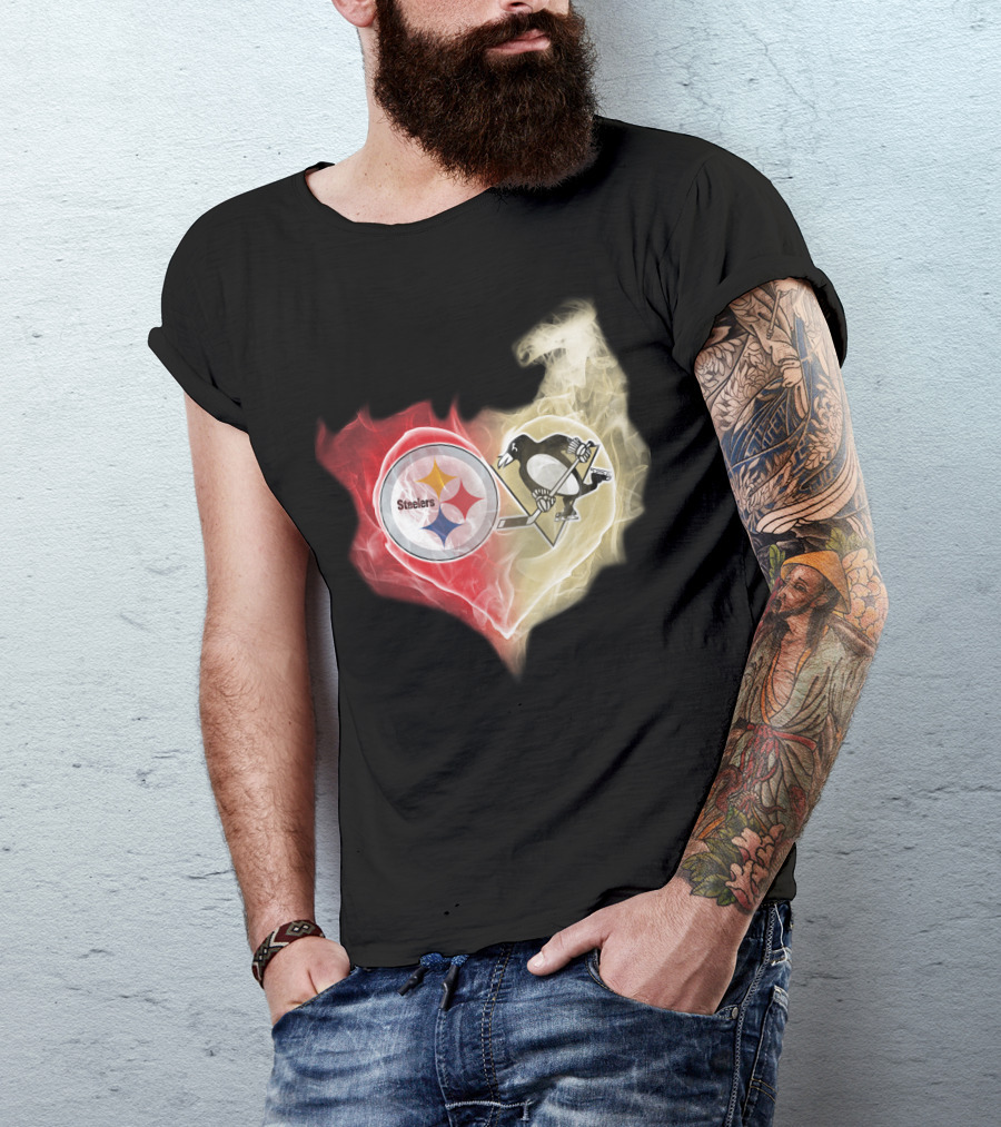 Steelers Penguins Smoke Heart T-Shirt