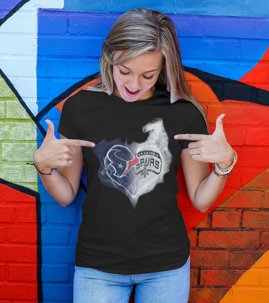 Houston Texans San Antonio Spurs Heart Shape T-Shirt