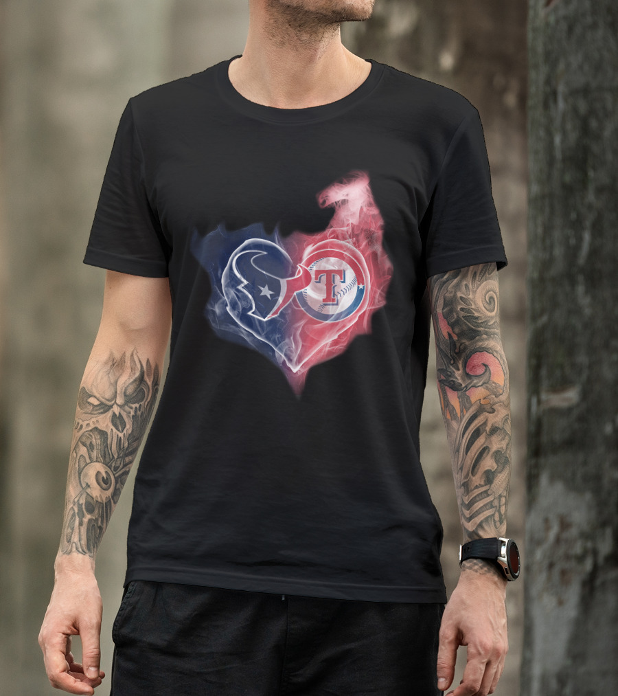 Houston Texans And Texas Rangers Smoke Heart T-Shirt