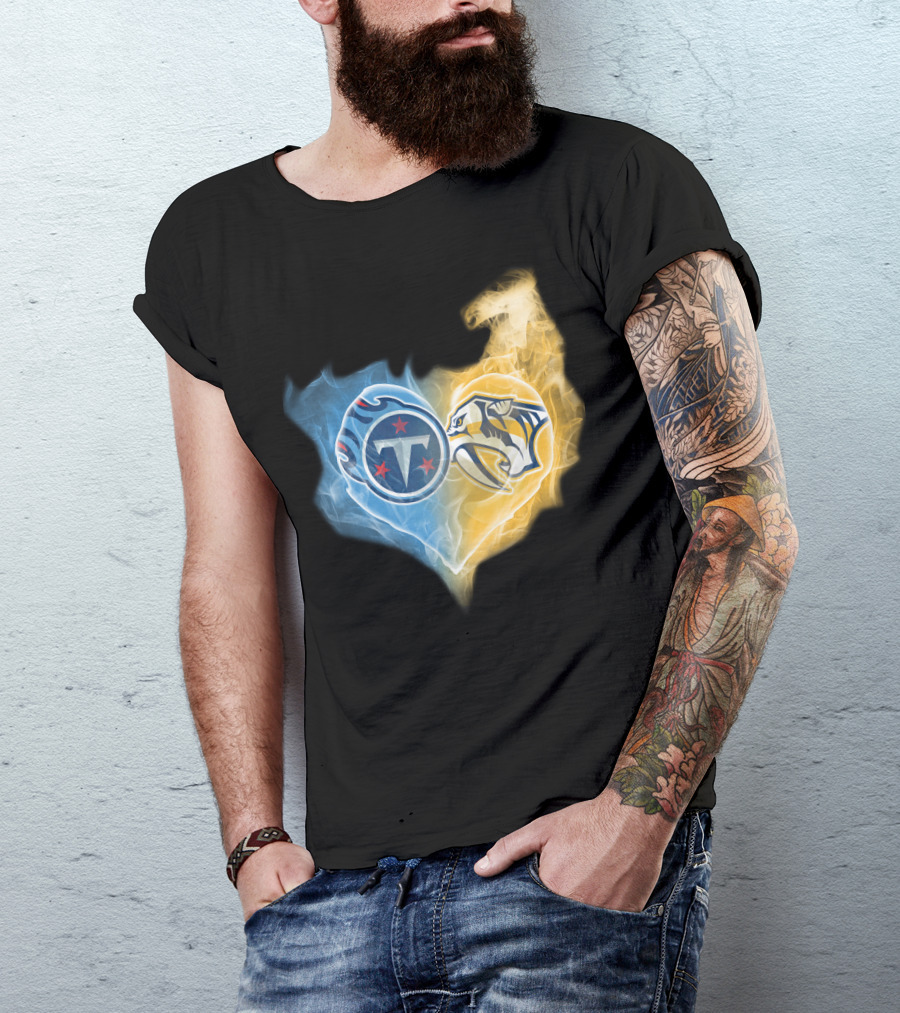 Tennessee Titans Titans And Nashville Predators Heart Logo T-Shirt