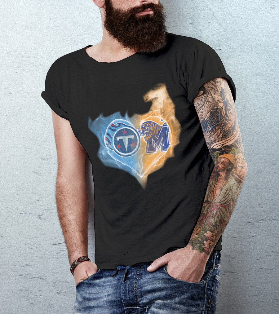 Tennessee Titans Memphis Tigers Heart Flame T-Shirt