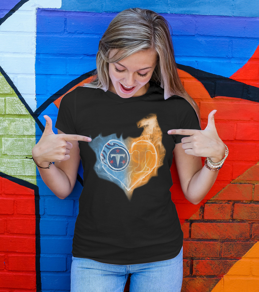 Tennessee Titans Volunteers Heart Flame Fusion T-Shirt