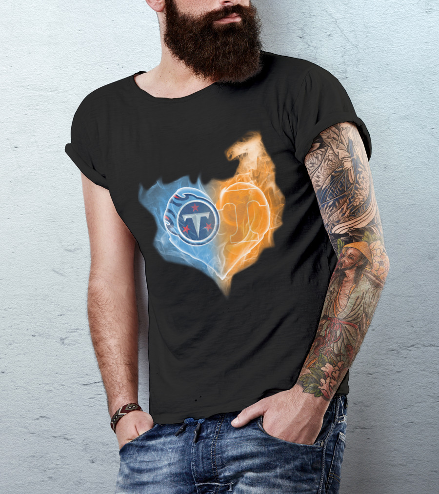 Tennessee Titans Volunteers Heart Flame Fusion T-Shirt