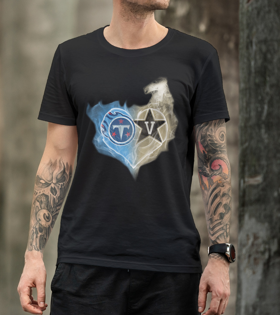 Tennessee Titans Vanderbilt Commodores Split Heart Logo Hybrid T-Shirt