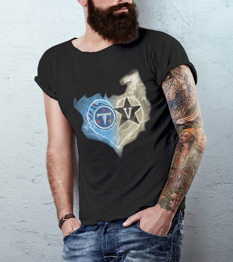 Tennessee Titans Vanderbilt Commodores Split Heart Logo Hybrid T-Shirt