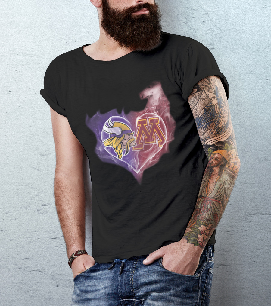 Minnesota Vikings And Golden Gophers Heart Logo Fusion T-Shirt