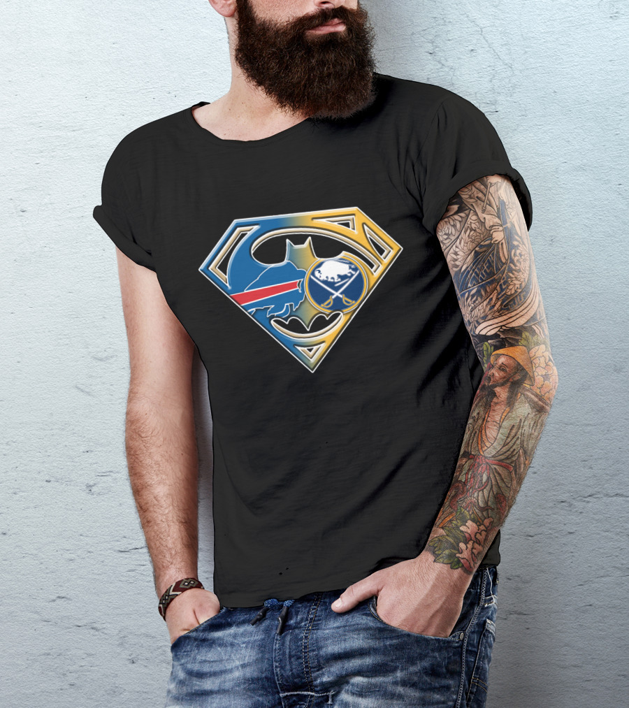 Batman Superman Buffalo Sabres Logo Fusion T-Shirt
