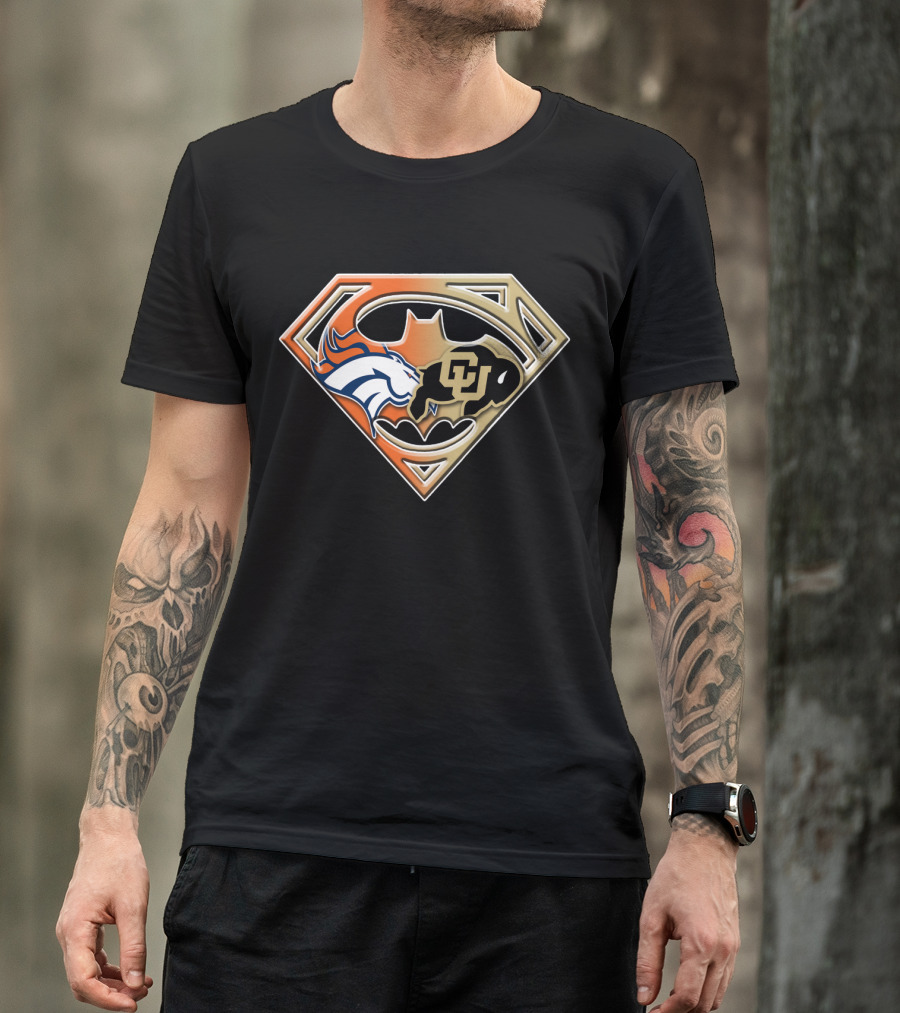 Denver Broncos Colorado Buffaloes Superman Batman Logo Combination T-Shirt