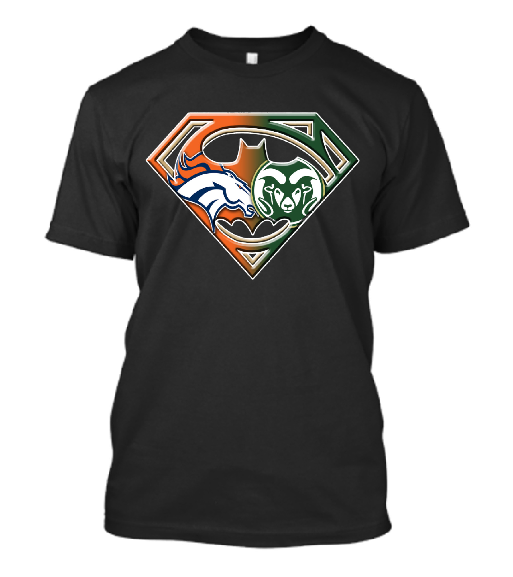 Superman Batman Denver Broncos Colorado State Rams Logo Fusion T-Shirt