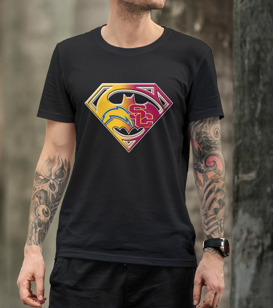 Bat 036: Batman Superhero Superman Chargers Sc Logo Fusion T-Shirt
