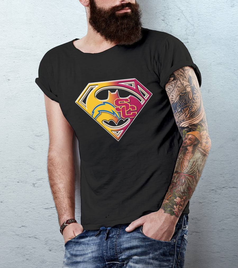 Bat 036: Batman Superhero Superman Chargers Sc Logo Fusion T-Shirt