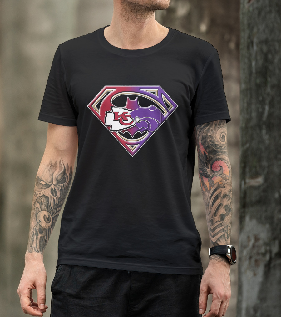 Kansas City Chiefs Kansas State Wildcats Batman Superman Logo Mashup T-Shirt
