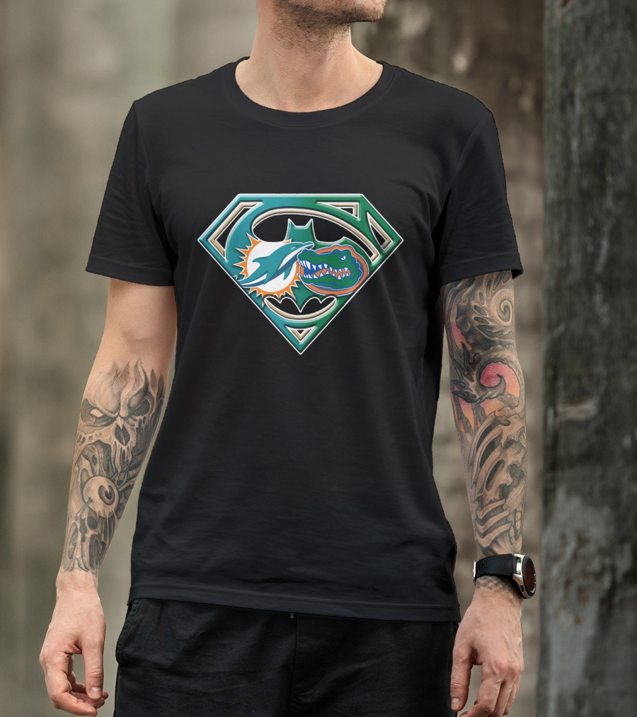Superman Miami Dolphins Florida Gators Batman Logo Fusion T-Shirt