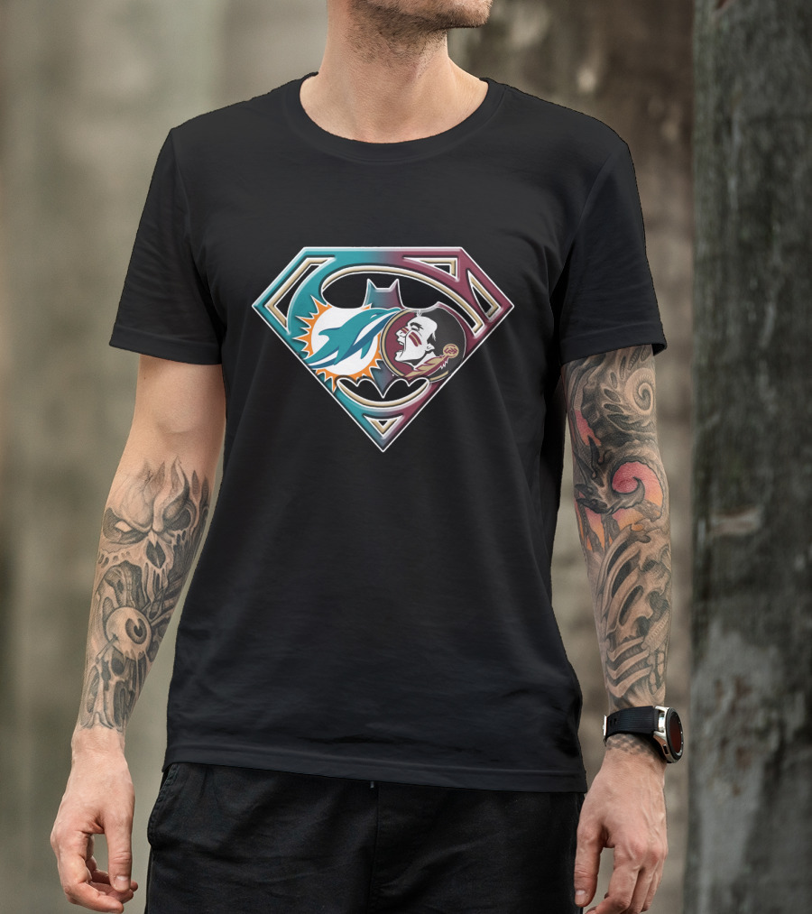 Miami Dolphins Superman Logo With Native American Face In Bat 052 T-Shirt