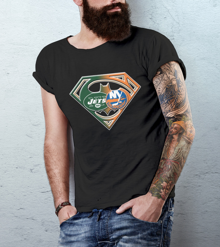 Ny Jets Islanders Superman Batman Logo Mashup T-Shirt