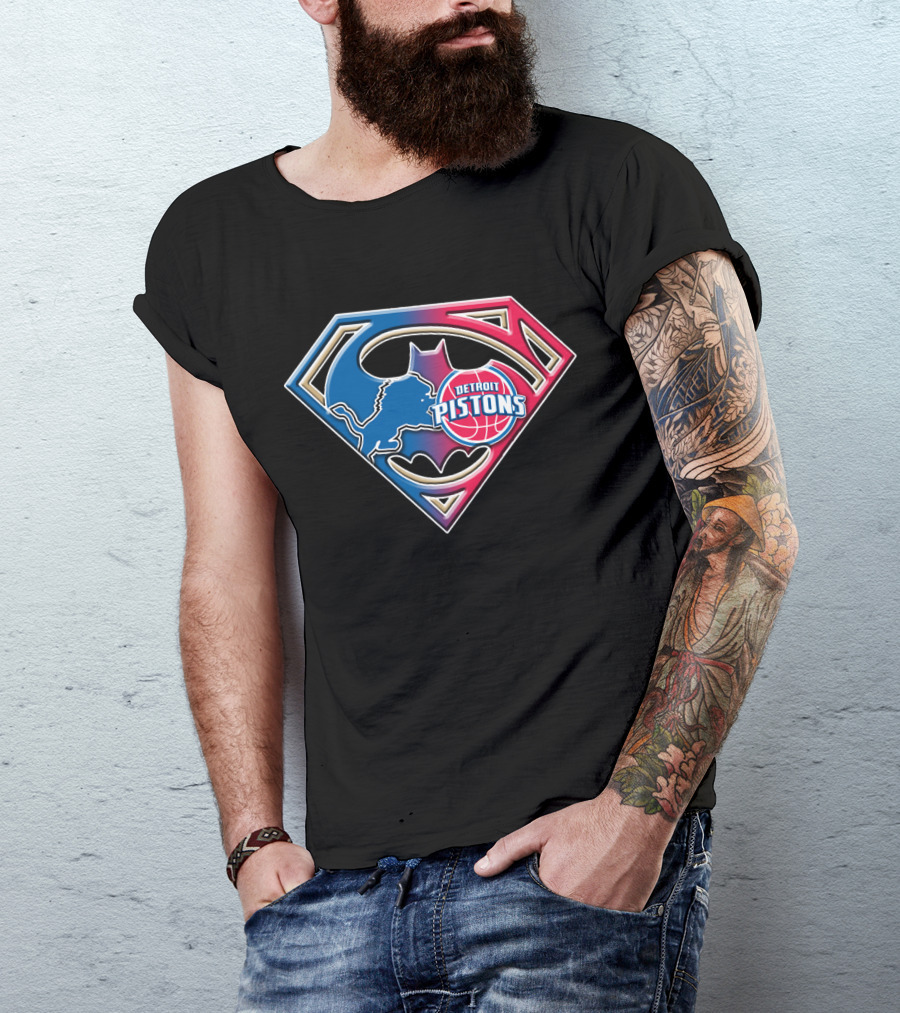 Detroit Pistons Bat 074 Superman Batman Logo Mix T-Shirt