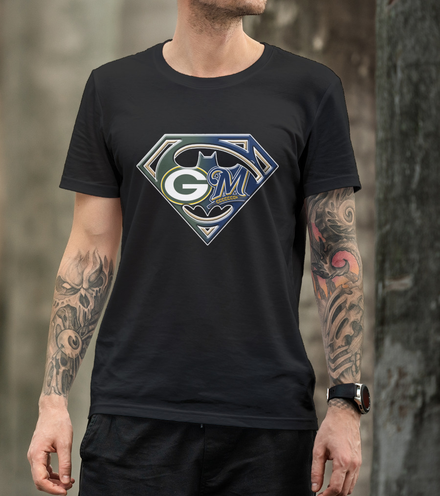 Green Bay Packers Milwaukee Brewers Batman Superman Logo Bat T-Shirt
