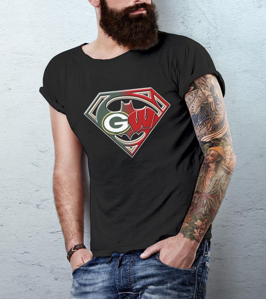 Superman Bat Green Bay Packers Wisconsin Badgers Logo Fusion Bat 081 T-Shirt