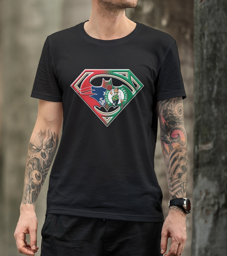 Batman Superman Boston Celtics Logo Fusion T-Shirt