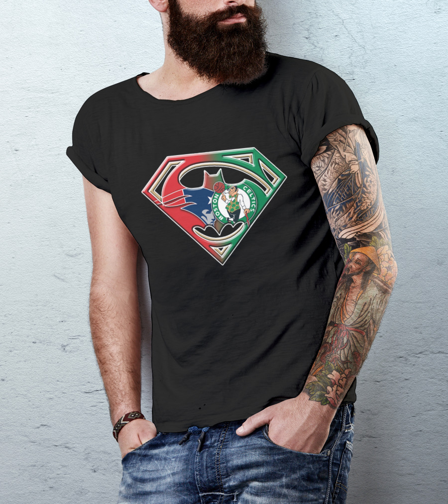 Batman Superman Boston Celtics Logo Fusion T-Shirt