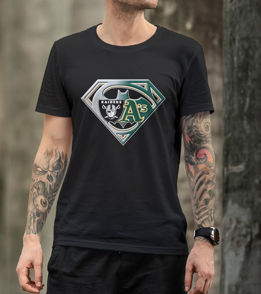 Raiders A's Superman Batman Crossover Logo Bat 097 T-Shirt