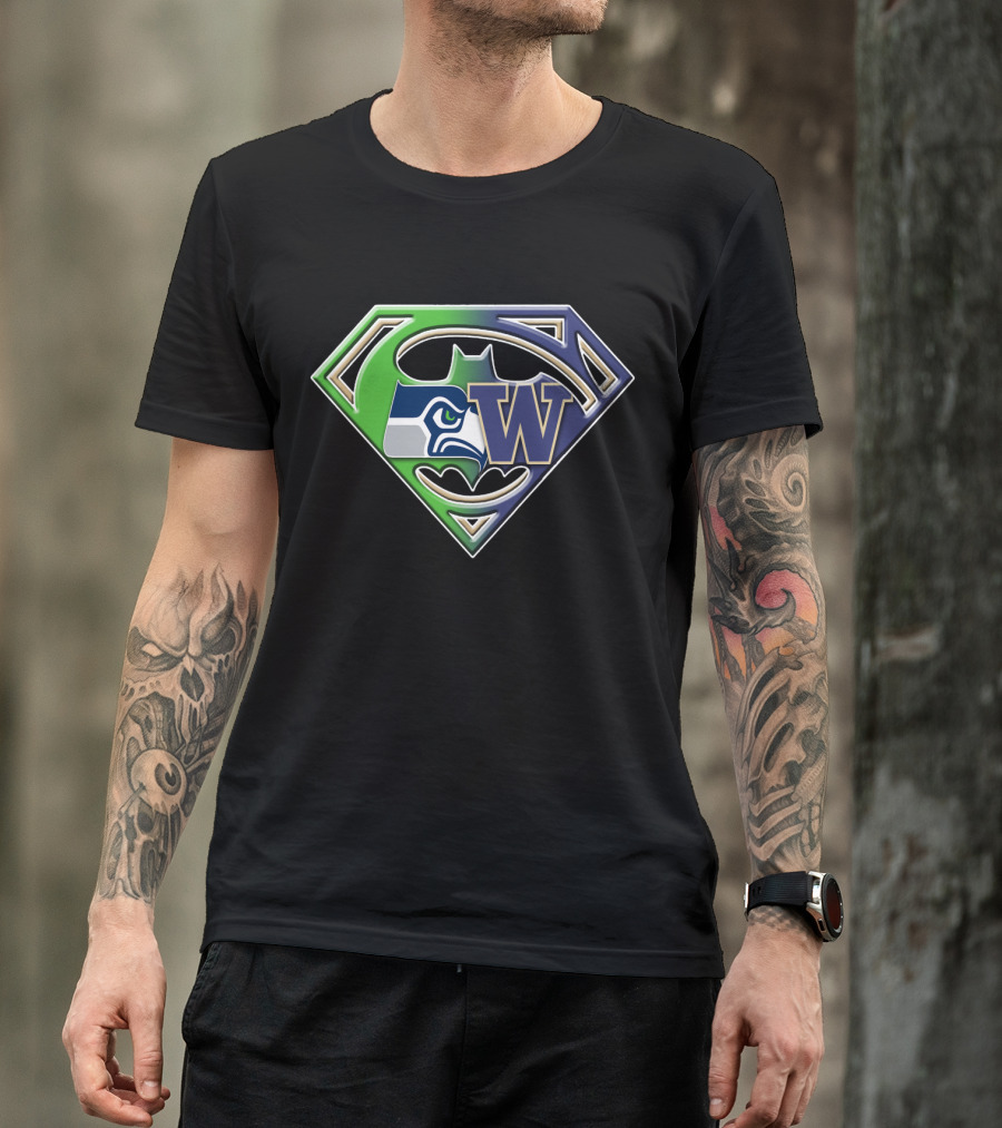 Superman Logo Seattle Seahawks Washington Huskies Bat 111 T-Shirt