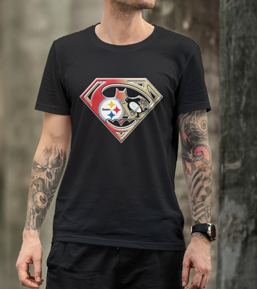 Superman Batman Pittsburgh Steelers Penguins Logo Fusion T-Shirt