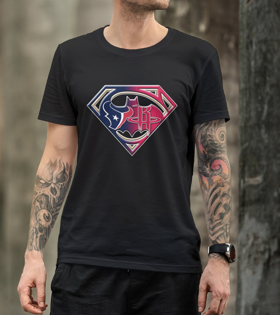 Houston Texans Batman Rockets Superman Logo Fusion T-Shirt