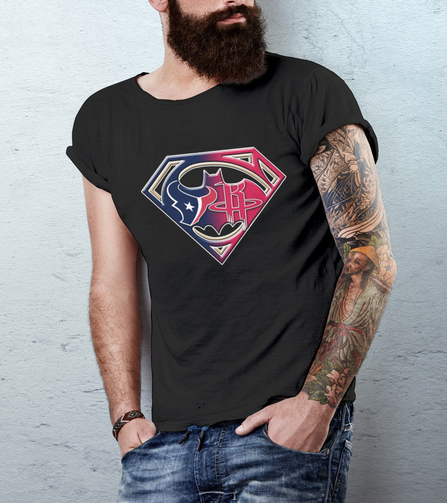Houston Texans Batman Rockets Superman Logo Fusion T-Shirt