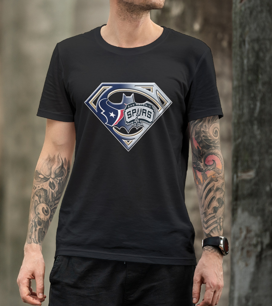 San Antonio Spurs Texans Batman Superman Icon Bat 120 T-Shirt