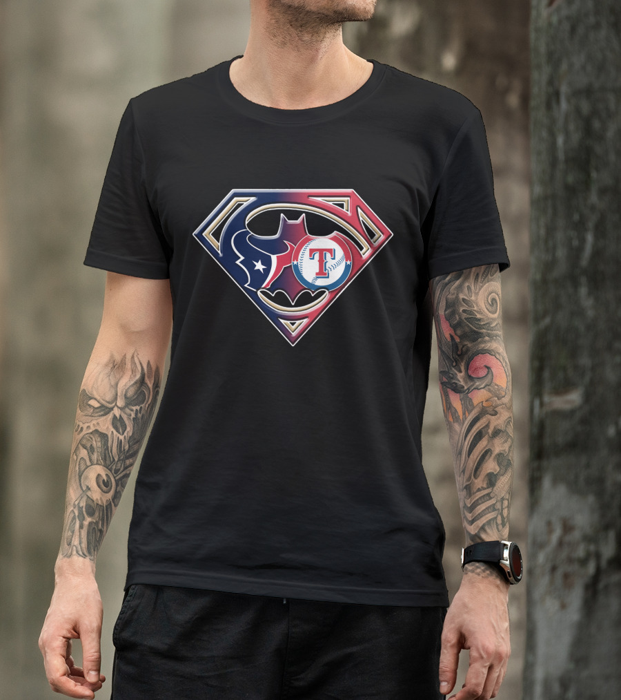 Texans Batman Superman Rangers Baseball Logo Fusion T-Shirt