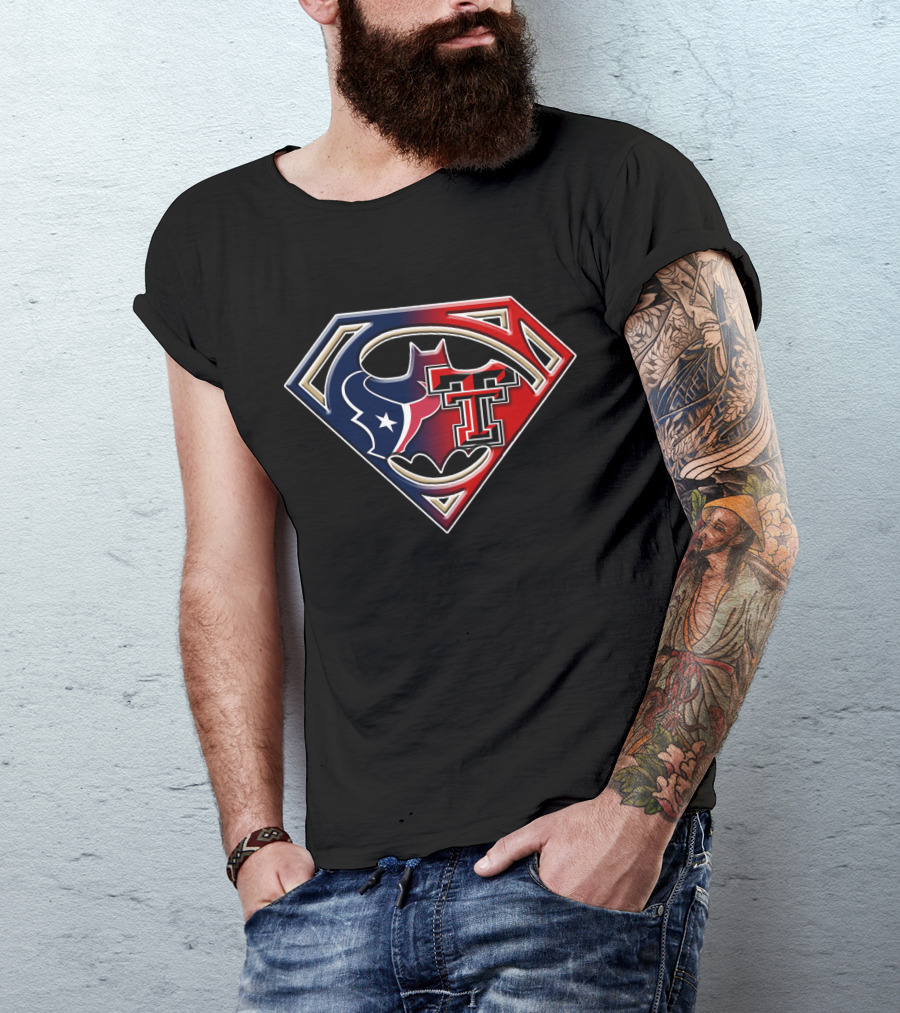Houston Texans Texas Tech Superman Batman Combo T-Shirt