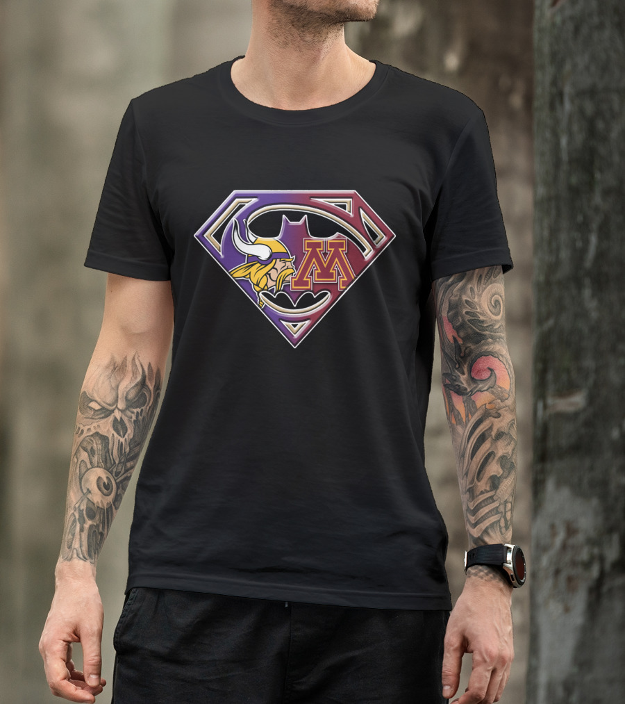 Minnesota Vikings Minnesota Gophers Superman Batman Logo Fusion T-Shirt