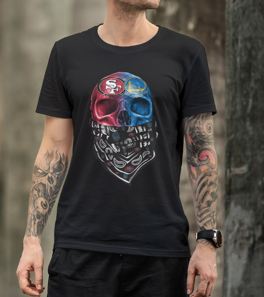 San Francisco 49ers Golden State Warriors Skull Bandana T-Shirt