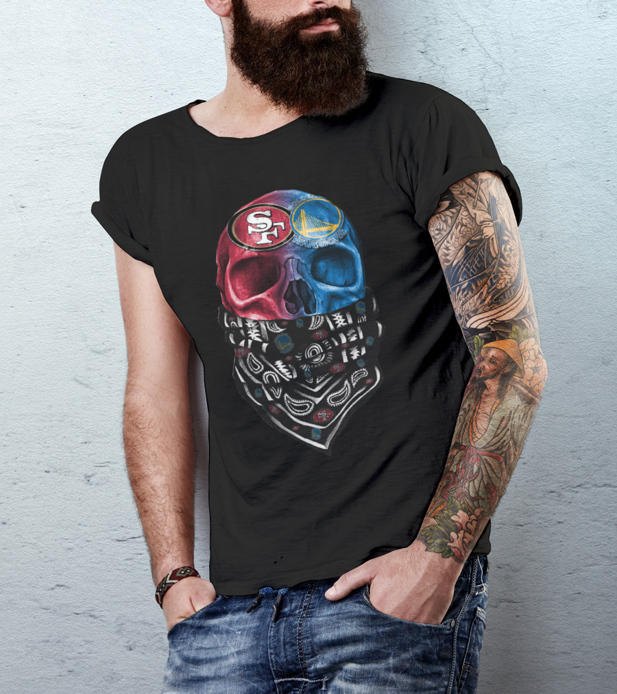 San Francisco 49ers Golden State Warriors Skull Bandana T-Shirt