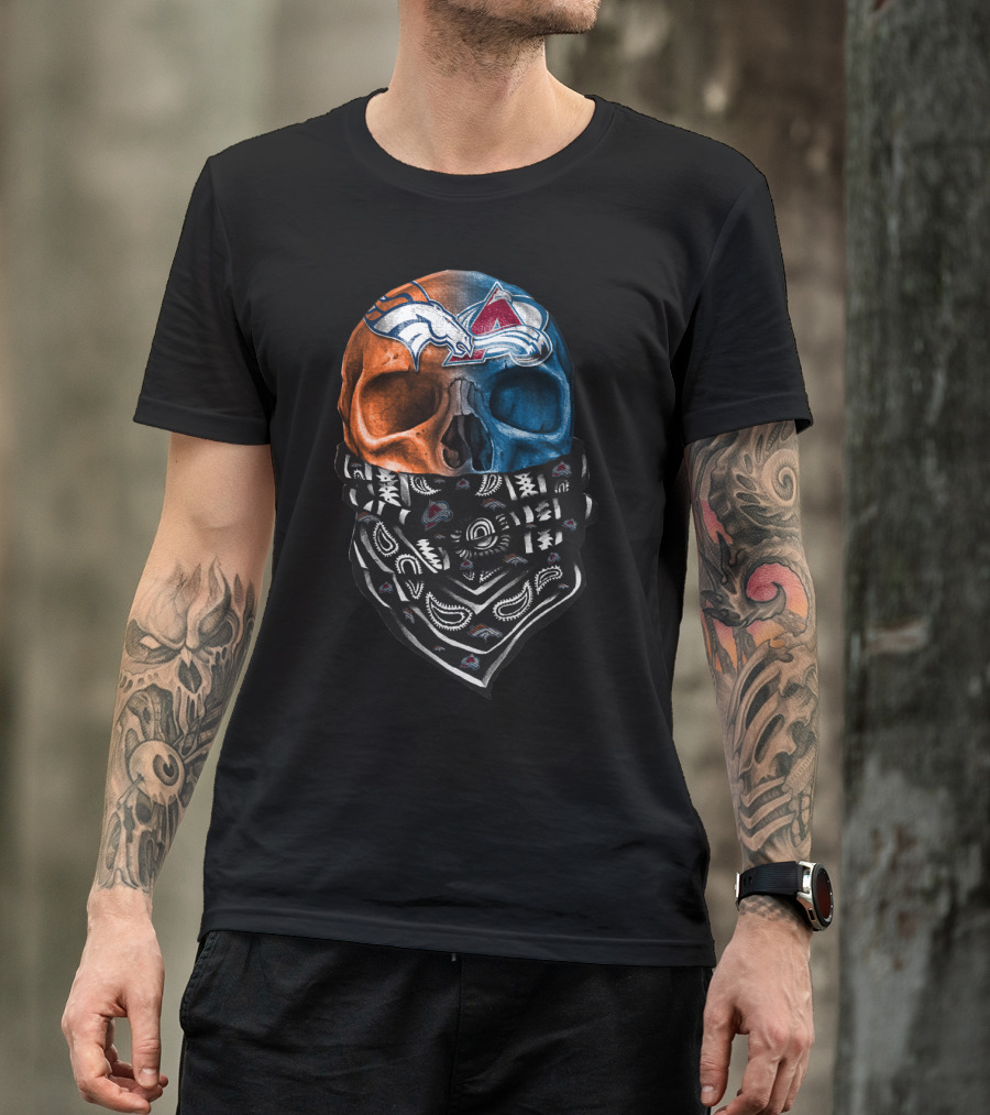 Denver Broncos Colorado Avalanche Skull Bandana T-Shirt