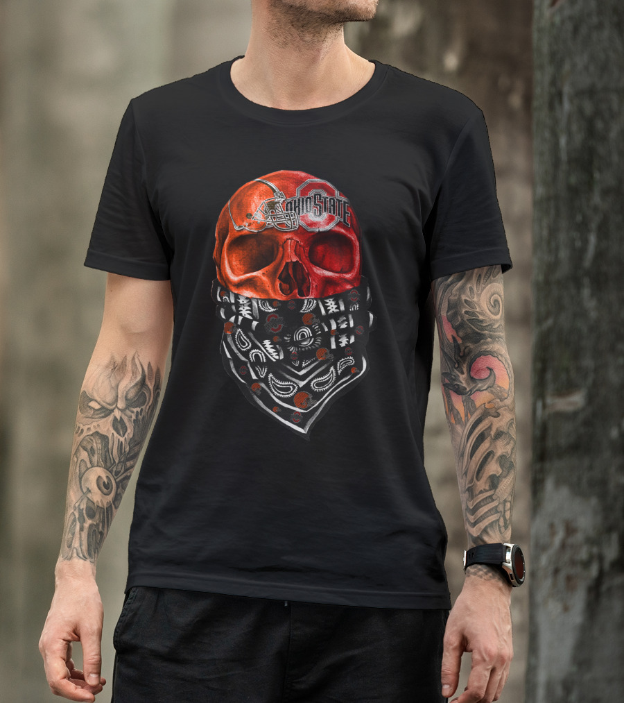 Ohio State Skull Bandana Football Helmet T-Shirt